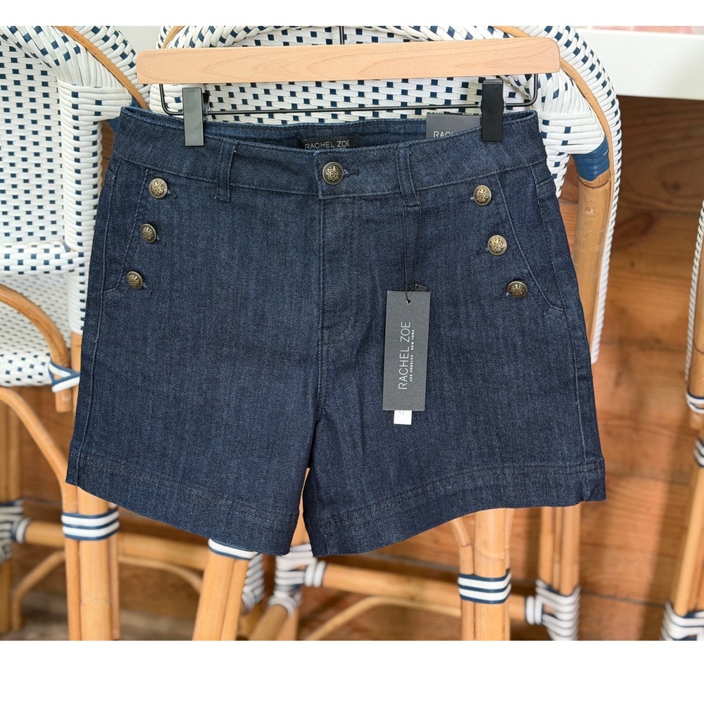Rachel Zoe Womens High Rise Sailor Button Dark Wash Denim Shorts Size 6 NEW - Picture 4 of 9